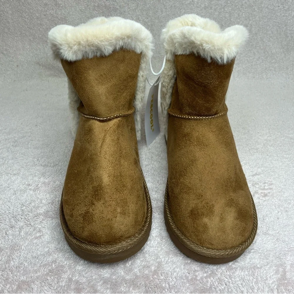 NEW Pescool Faux Suede/Fur Boots/Slippers Brown Kids 3 Winter Cozy Warm Boho